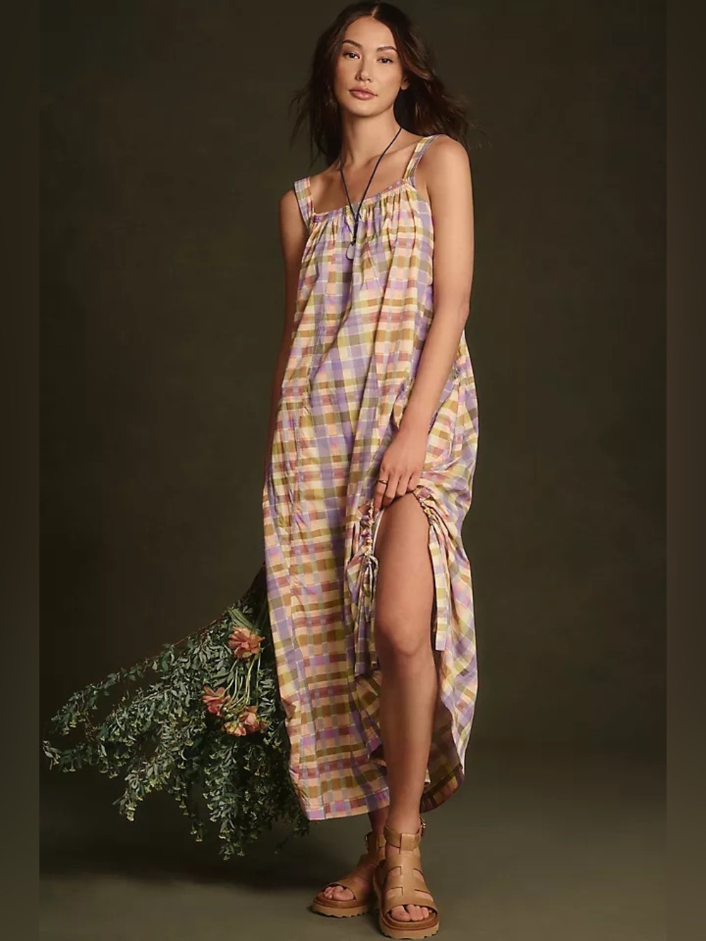 Anthropologie Daily Practice  Coming Up Midi Dress large plaid sundress READ